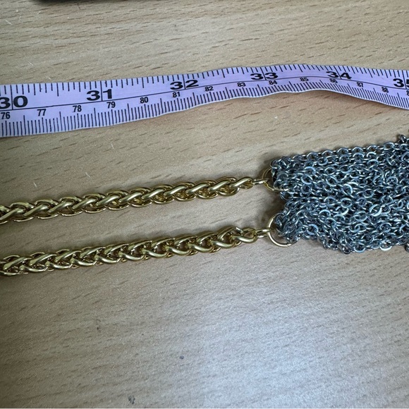 Gold and Silver Chunky Chain Tassel Lariat Necklace Flapper Girl Great Gatsby - Picture 5 of 6